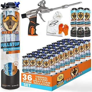 BEEST FullStop Spray Foam Insulation Kit for Walls and Attic - 720 Board ft/sq.ft Perfect Heat & Acoustic Insulation for Reduced Energy Bills - 36x Spray Foam Can, 3X Cleaner, 1 Pro Gun & Safety Gear