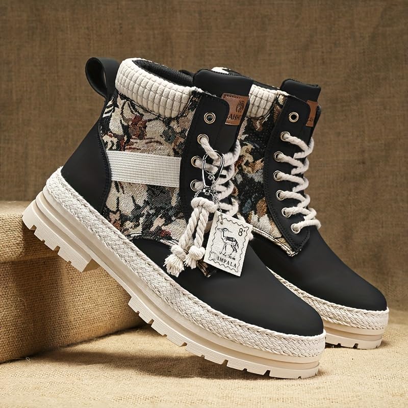 Men's Trendy High-Top PU Leather Lace-Up Hiking Boots for Outdoor Activities2