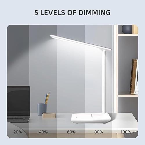 Miniatura 5 de Lámpara LED de escritorio, lámpara de mesa regulable, lámpara de mesa LED con 5 colores y 5 niveles de brillo, luz de lectura con puerto de carga