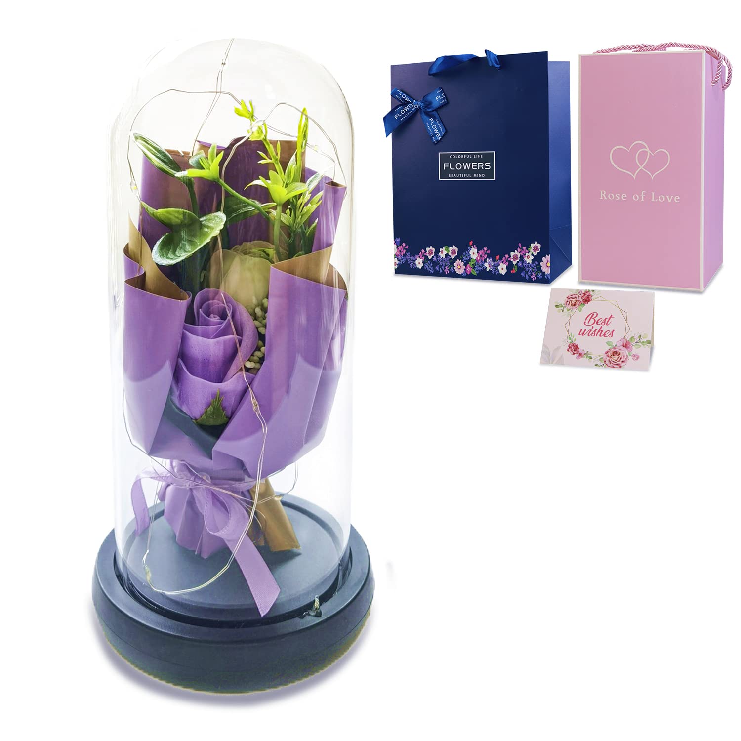 Fashion Modern WORLDLYDA Preserved Flowers in Glass Dome Forever Rose Eternal Rose Birthday Roses Gifts for Mother's Day Wedding Anniversary Birthday Valentine's Day (S Soap)