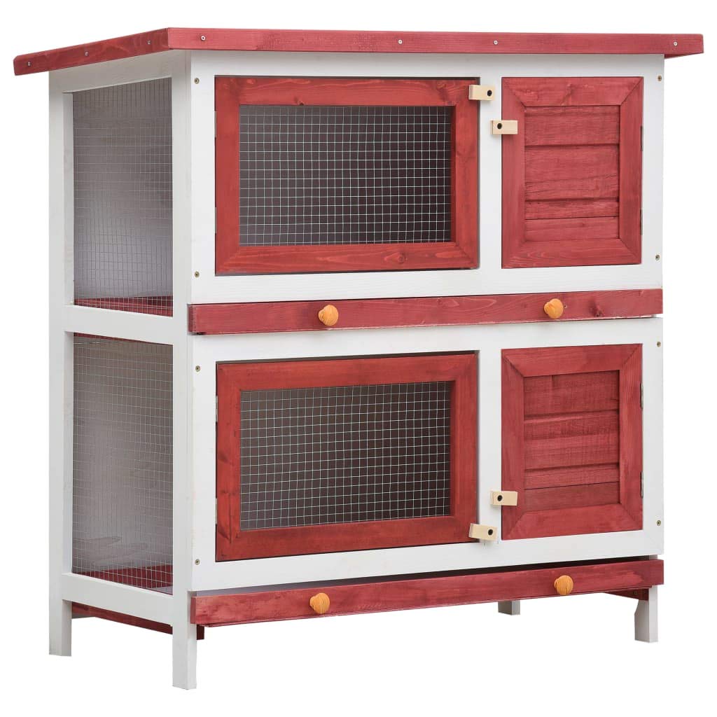 Festnight Jaula Conejera con 4 Puertas Madera Conejera Madera Conejera de Exterior Rojo y Blanco