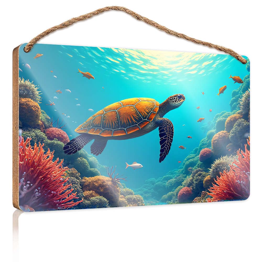 Wood Door Sign Underwater Scene With Turtle And Colorful Fish. Wood Sign Plaque Bar Signs For Home Bar(15X28CM)