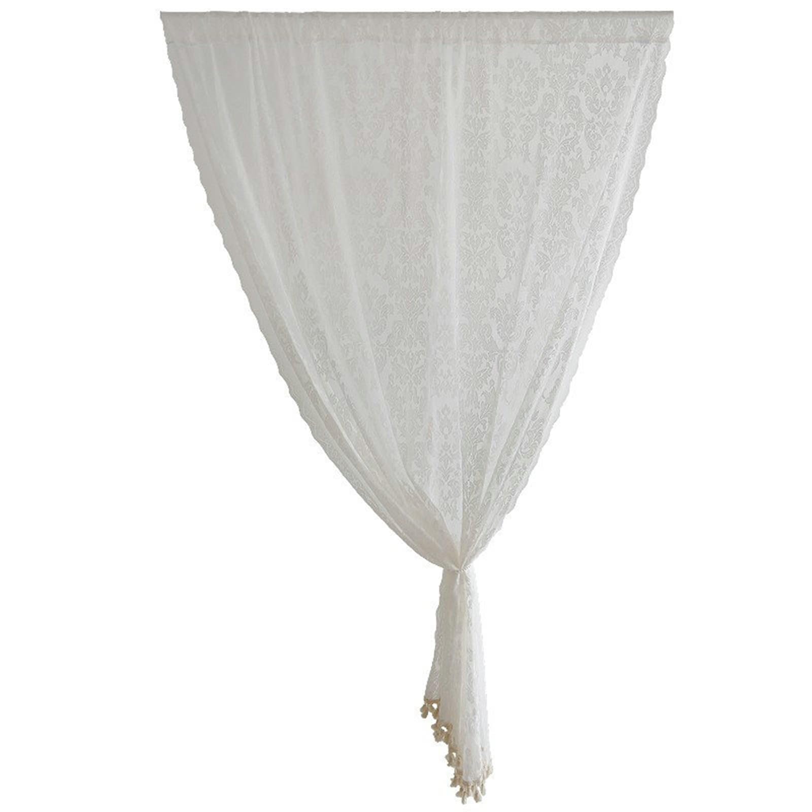 Epinki Zazdrostka półprzezroczysta, koronka z haftem i frędzlami, firanka w stylu vintage, 1 sztuka, poliester, woal, zasłona na okno, 145 x 100 cm, biała