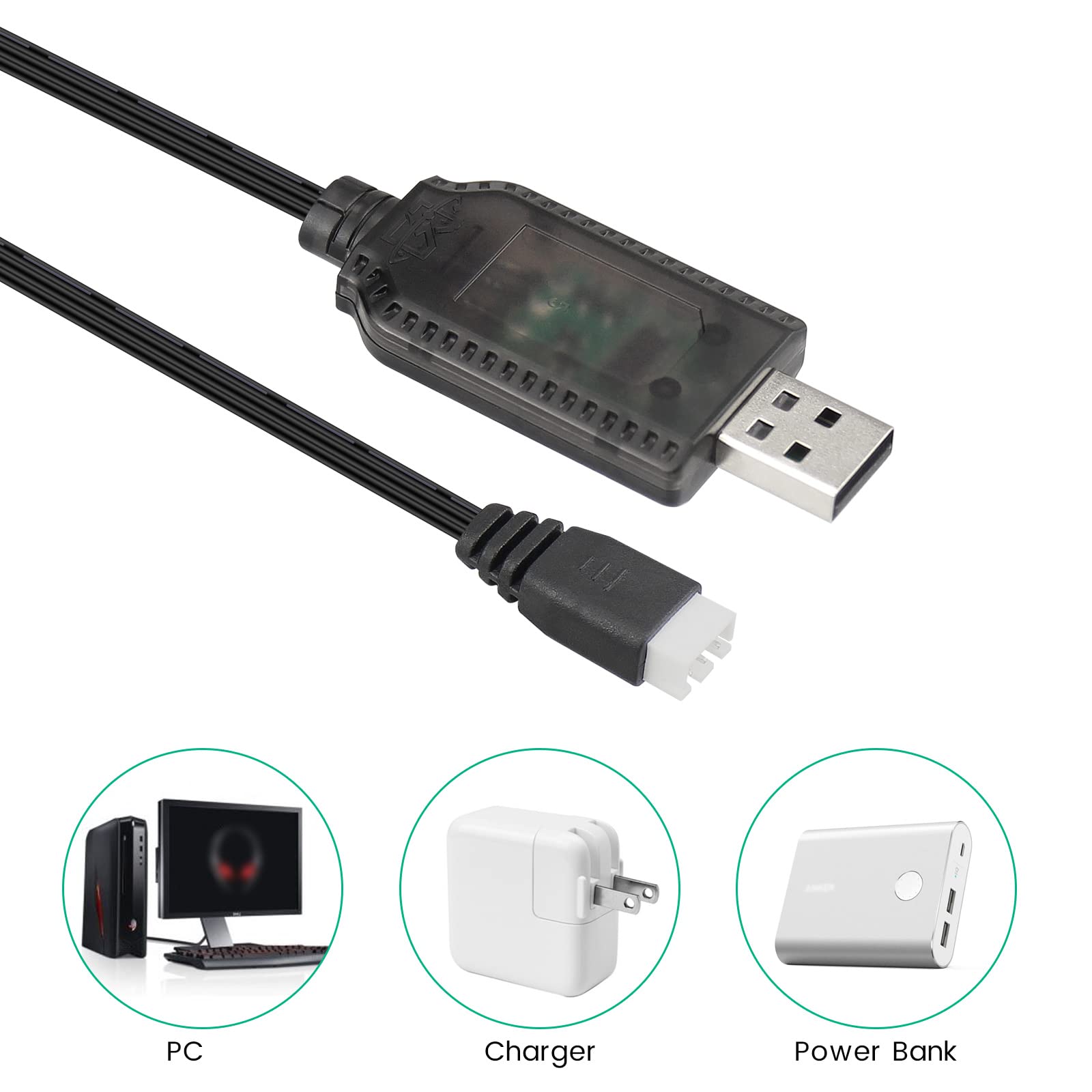 Nuofany 3Packs 7.4V 2S LiPo Battery USB Charger Cable 1A Fast Charging With XH-3