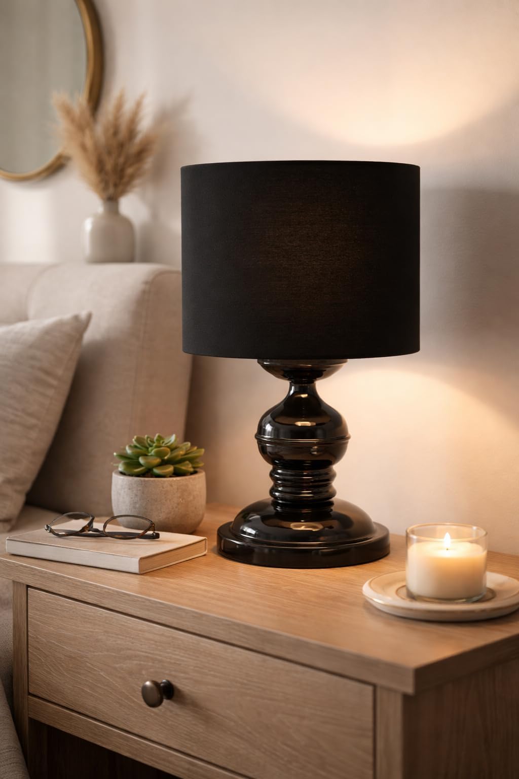 tu casa Metal Table Lamp | Black Shade Bedside Lamp 12 Inch | Decorative Lighting for Bedroom Living Room Dining Study Restaurants | Home Décor & Diwali Gifting | Bulb Not Included