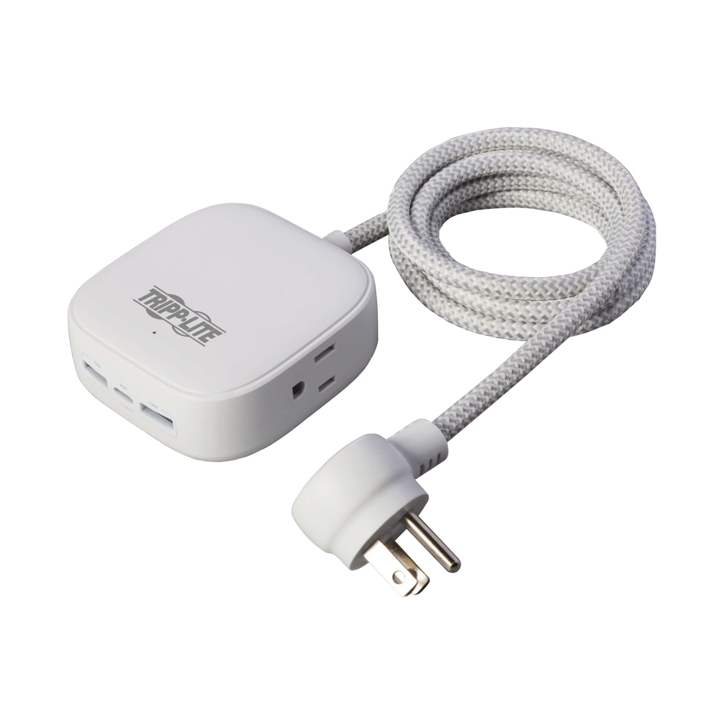 Tripp LiteSafe-IT Power Strip 2-Outlet + 3 USB Ports Long Extension Cord, 2 USB-A + 1 USB-C Charging, Flat Plug, UL Certified, White, 6 Foot Cord, (PS26PD32WCAM)