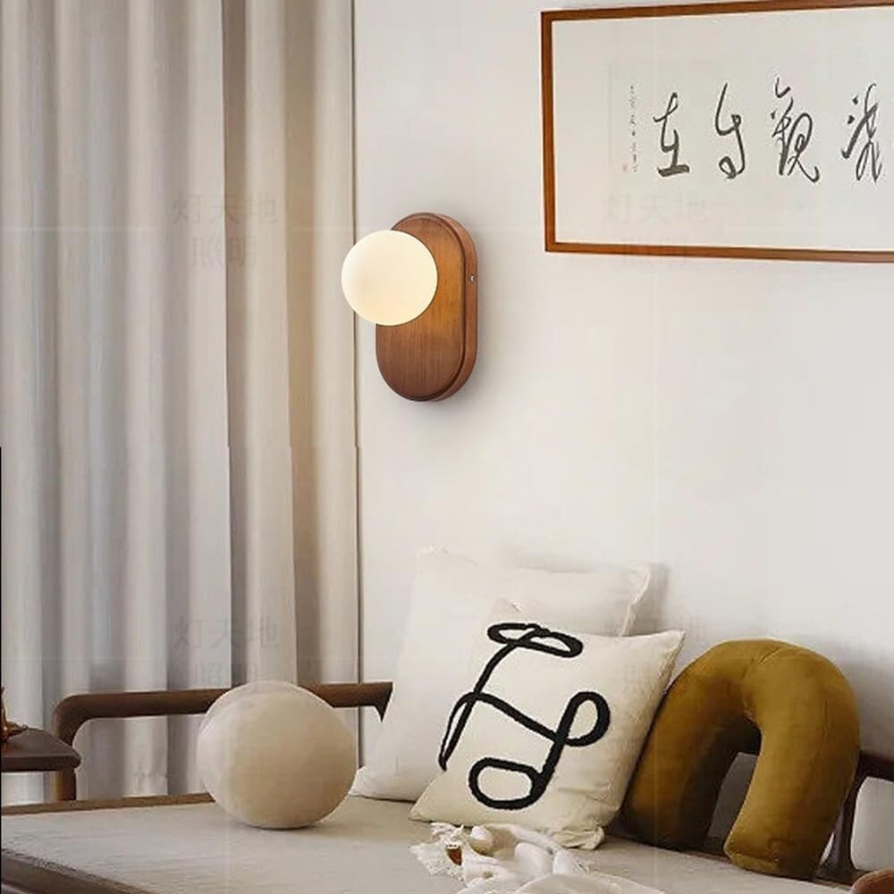 moderna lampada da parete per interni a led Applique da parete in vetro di latte vintage adatta agli affittuari con luce da parete moderna di metà secolo in legno for arredamento rustico da fattoria,