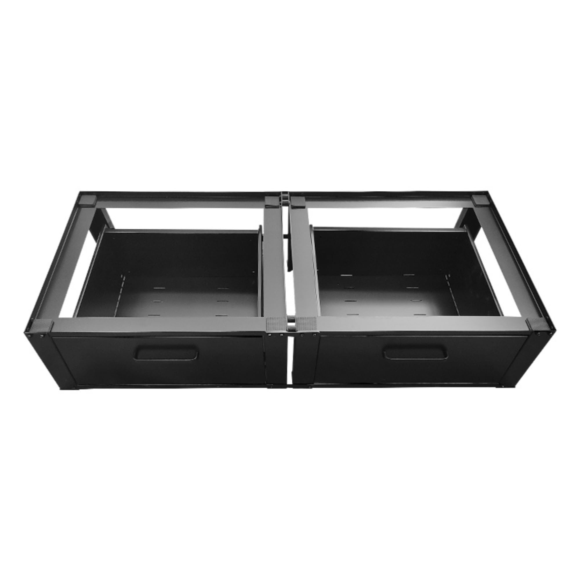 Vonia Waschmaschinen Untergestell mit 2 Schubladen, Doppel Podest für Waschmaschine und Trockner, Stahl Sockel, Stabil & 200kg Tragkraft, 127 x 54 x 31 cm, Schwarz
