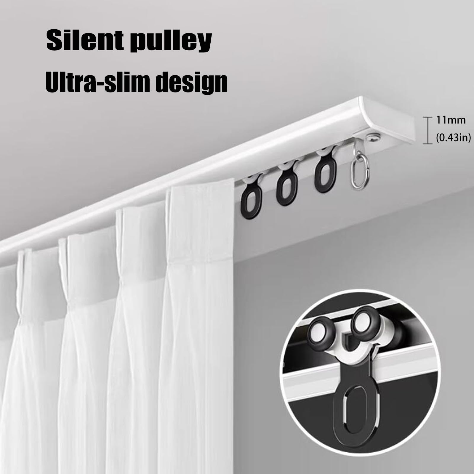 Rail Rideaux Plafond 1m 2m 3m 4m 5m 6m Tringle À Séparation De Pièces En Aluminium Rail Simple Pour Rideaux Rail Rideaux Plafond Silencieux Avec Crochets À Rouleaux Pour Bureau(White,2.8m/9.2ft)