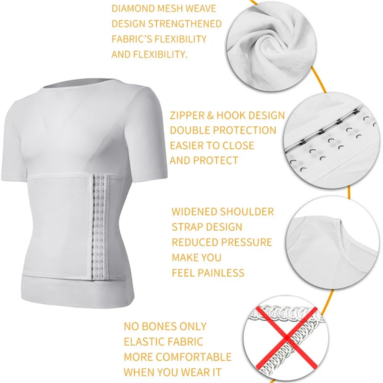 Chaleco Reductor Para Hombre Camisetas de compresión moldeadoras de cuerpo for hombres, faja moldeadora de abdomen, faja adelgazante de abdomen, faja moldeadora de cintura(White with sleeve,XXL)