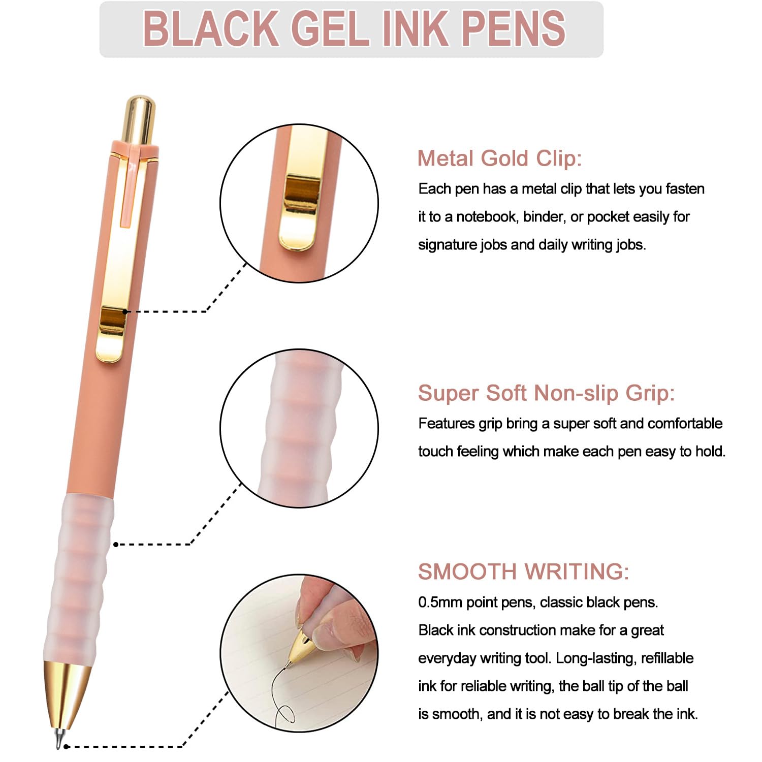 Linbsunne Gel Pens Black Ink Pen 0 5mm fine Point Pens Smooth Writing Retractable Office Supplies 12-count — view 2