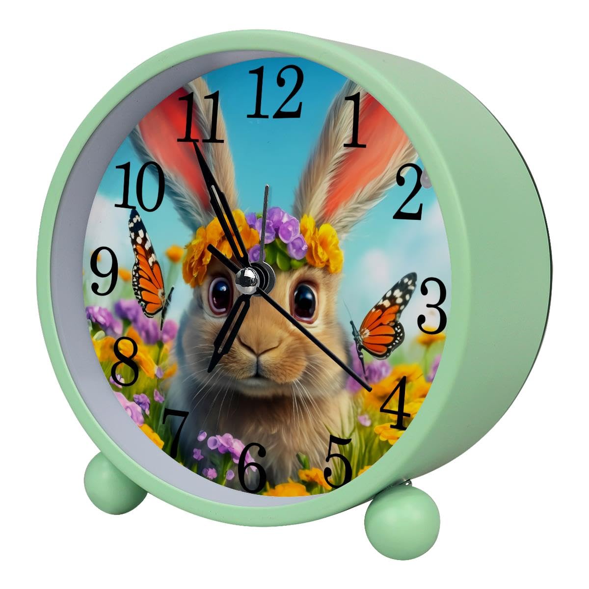 Luoweisi Alarm Clock Rabbit and Butterfly Flowers, Silent Non-Ticking with Night Light