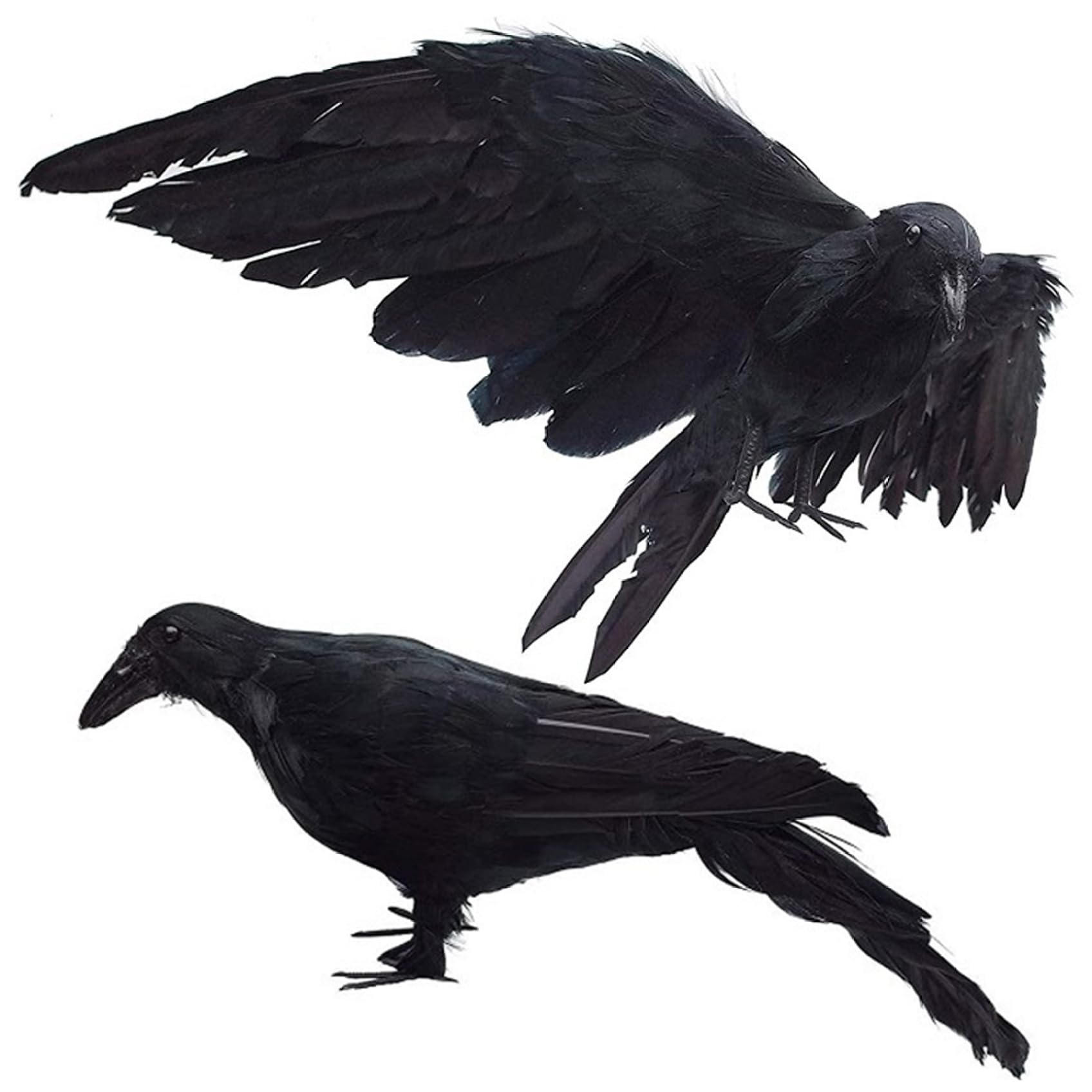 Wedhapy Raven Decor 2Pcs Crow, 13x5.5 Realistic Raven Decor With Removable Wing, Artificial Dead Crow Decoy For Scaring Crows For Halloween Decorations