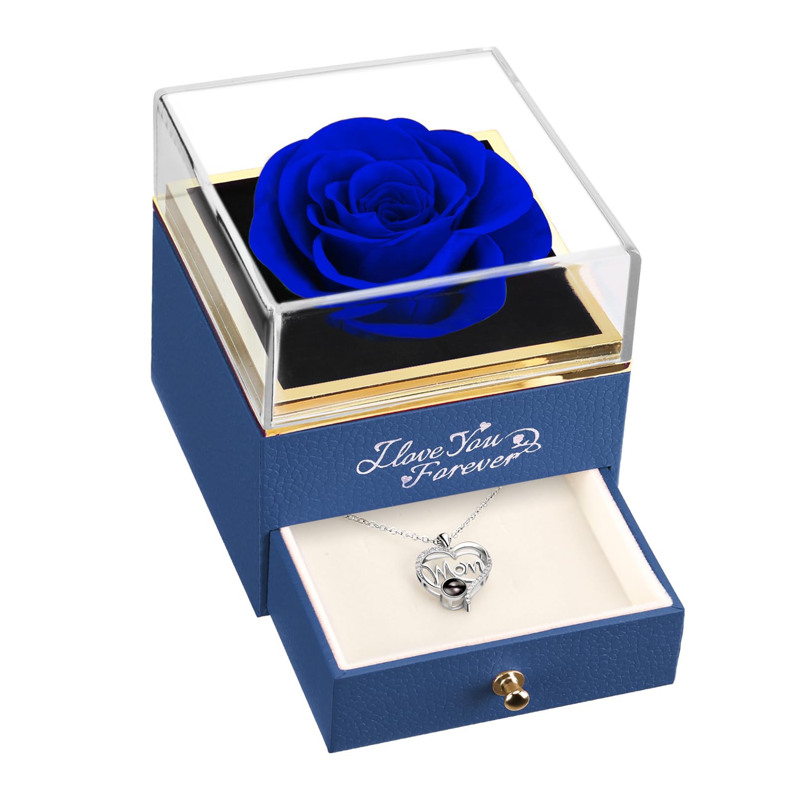 Amazon.com: WILDLOVE Preserved Real Blue Rose with Mom Necklace