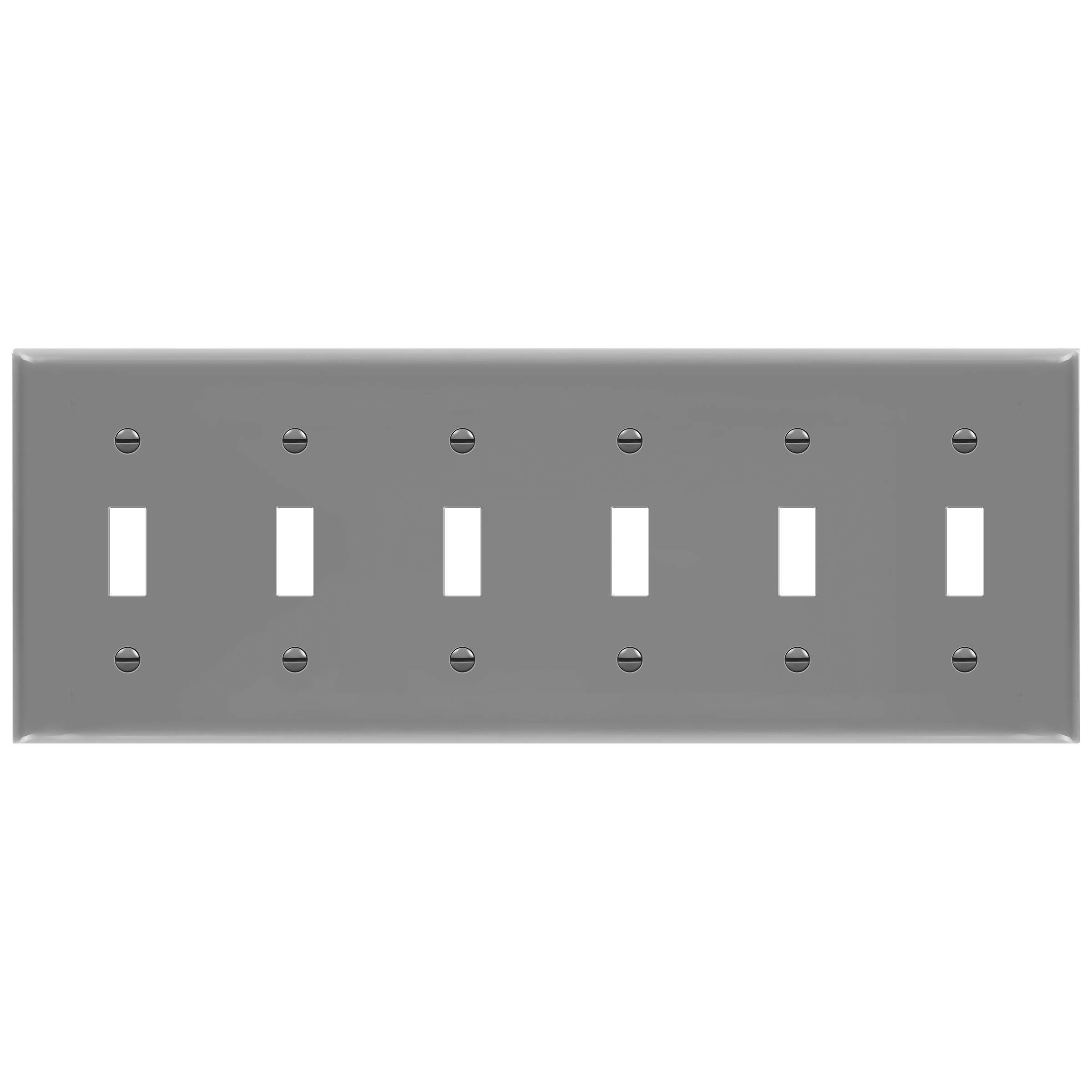 ENERLITES Six Gang Light Switch Wall Plate, Toggle Switch Plate, 6-Gang Mid-Size 4.88" x 12.22", Unbreakable Polycarbonate Thermoplastic, 8816M-GY, Gray