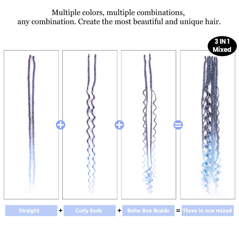 24 Inch Synthetic Dreadlock Extensions Hippie Single Ended Dreads 0.6 cm Width Loc Extensions Reggae Style Crochet Hair for Women (T1B/Light Blue - Image 3