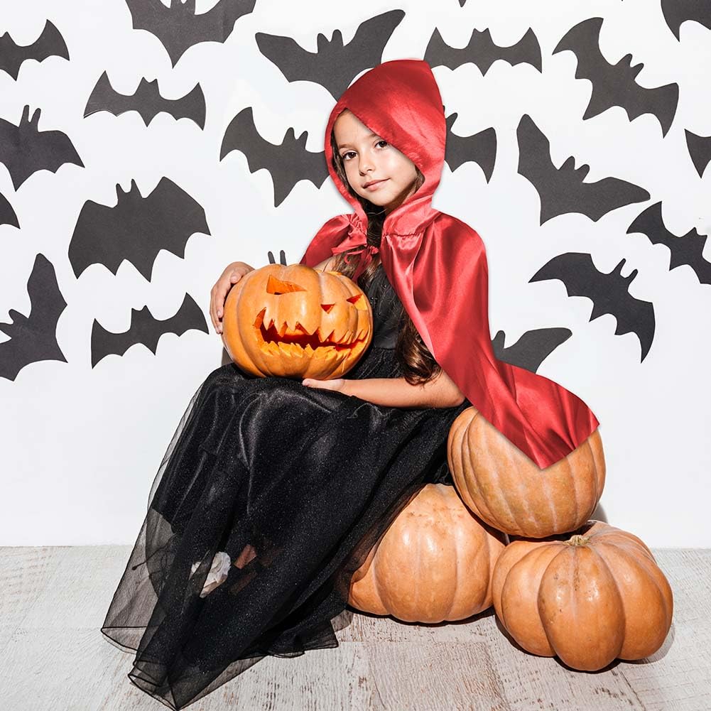 Aomig Red Kids Hooded Cloak, Unisex Cape for Witch Vampire Cosplay, Halloween Fancy Dress (60cm/23.5 inch) - Image 4
