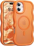 UEEBAI Magnetic for iPhone 13/14, Cute Cover Compatible with MagSafe, Transparent Wave Frame Design Case Soft Edge Cover Cute Clear Matte Shockproof Protective Phone Case, Hot Pink