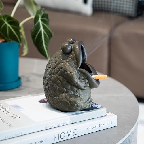 Miniatura 8 de HEER Cenicero de cerámica para cigarrillos, lindo y divertido juego de bandeja de ceniza con forma de rana sapo para interiores y exteriores,