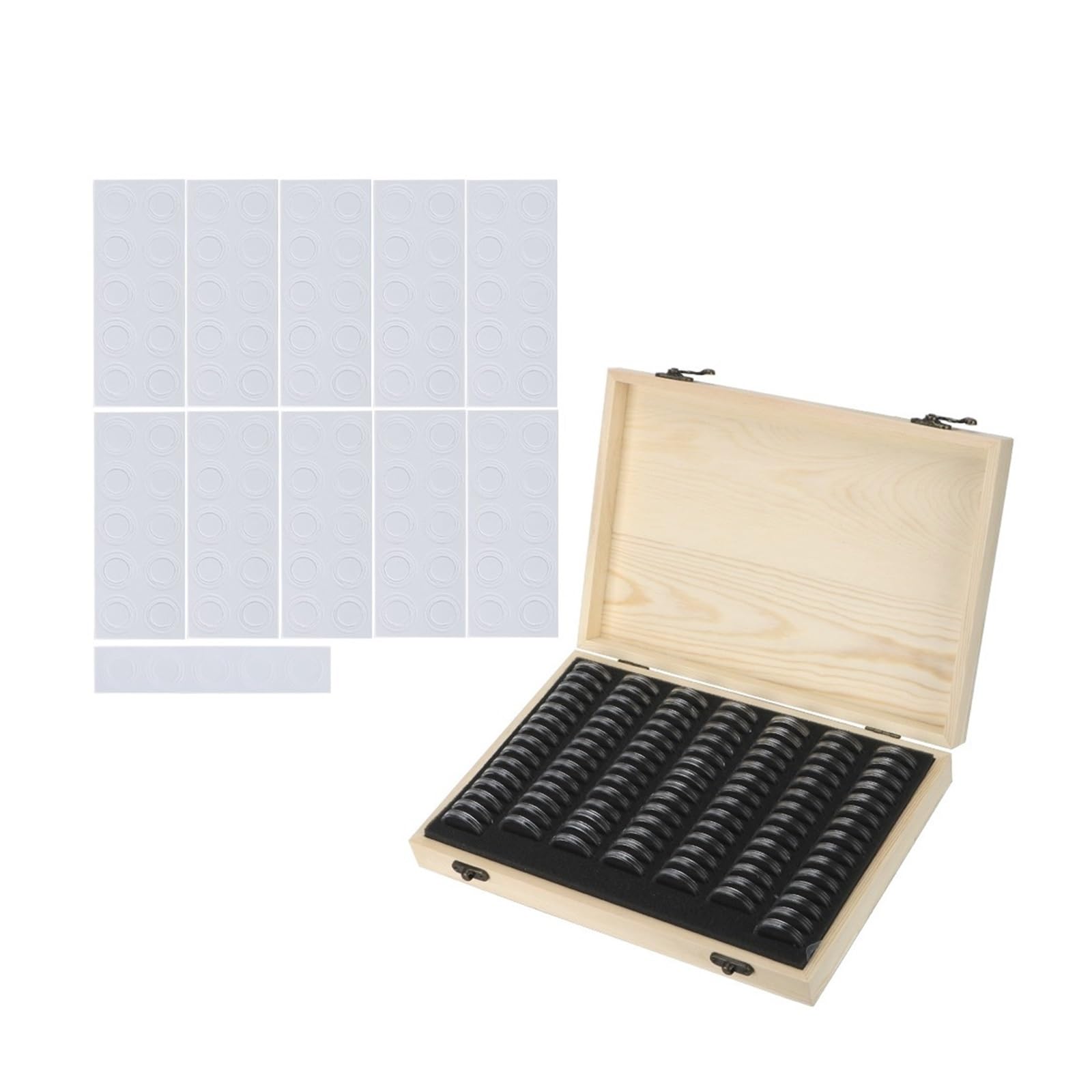 ZythrXLate Wooden Coin Collection Box 20/30/50/100PCS Coins Storage Box with Adjustment Pad Adjustable Wooden Commemorative Coin Collection Case for Coin Collectors(100PCS)