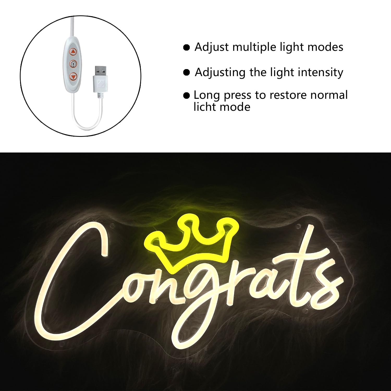 'Congrats Grad neonowy znak LED litery neonowy znak z okazji ukończenia szkoły impreza neonowa lampka USB ciepły biały znak do dekoracji ścian akademika klasa pokój urodziny wydarzenie przyjęcie