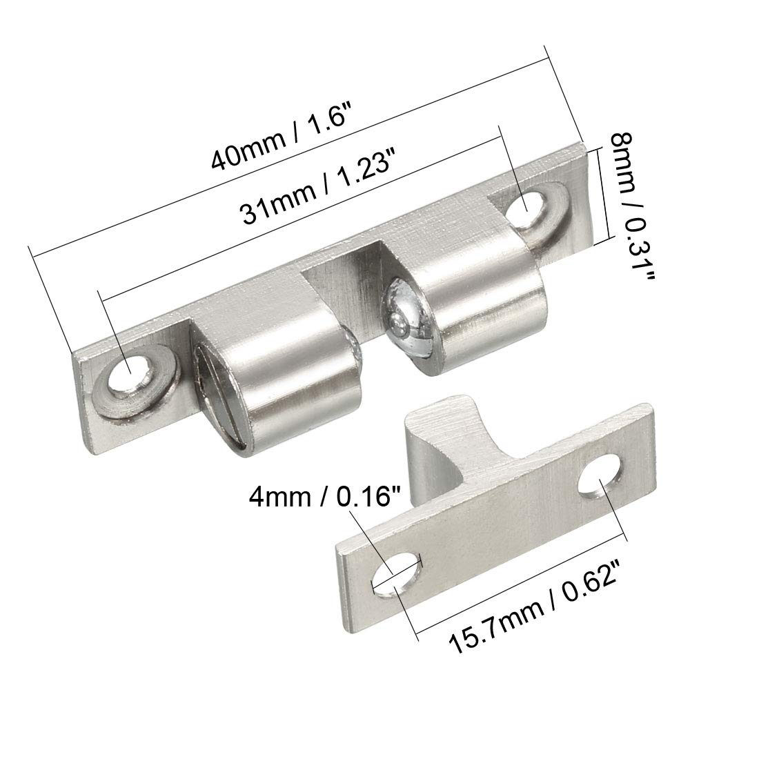 Uxcell 5-Pack Brass Double Ball Tension Roller Catch Latch – Adjustable Spring Tension, Solid Brass, With Screws, For Cabinets, Closets & Furniture (Yellow, 40mm)