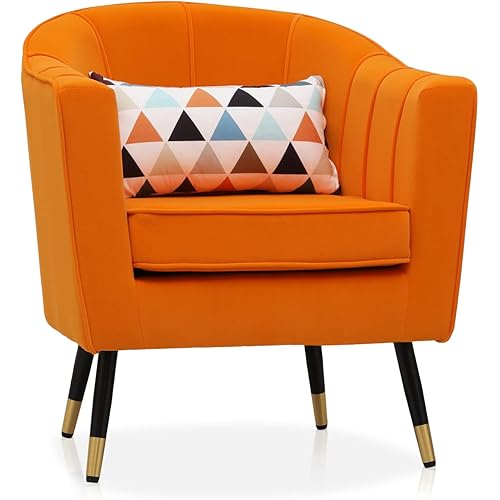 MoNiBloom Accent Reading Chair - Single Sofa with Gold Metal Legs, Wide Armrest, Durable Upholstery - Warm Orange