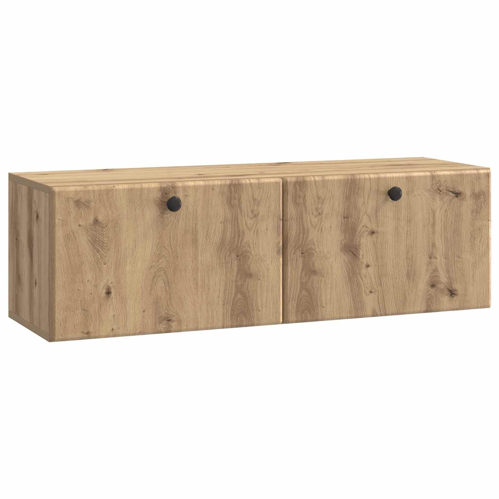 Szafka RTV montowana na ścianie Dąb artisan 98x31x30 cm wisząca szafka pod telewizor z drzwiami pojemna nowoczesna meblość do salonu przechowywanie sprzętu dekoracji oszczędza miejsce