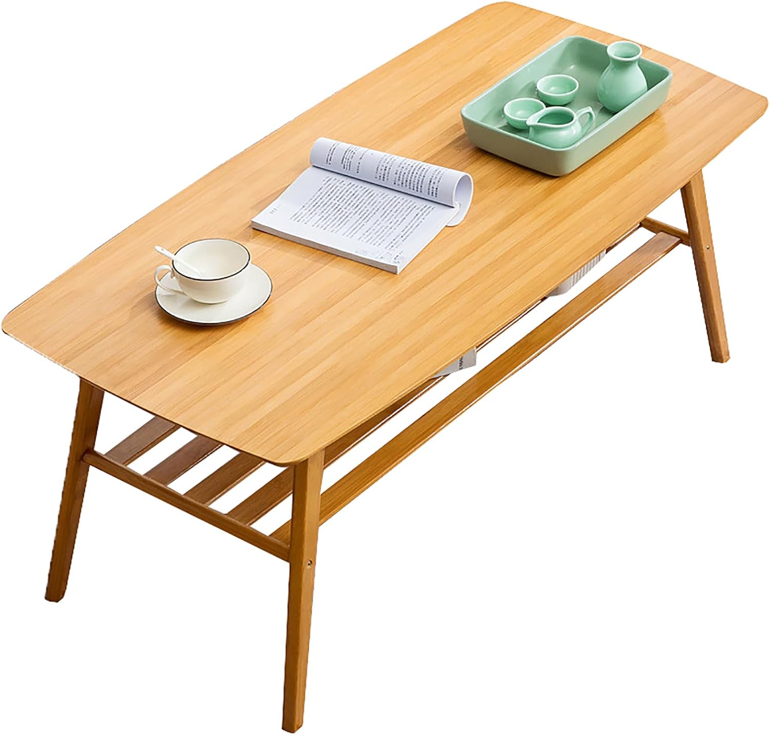 Coffee Table Bamboo,Rectangular Coffee Table with Storage