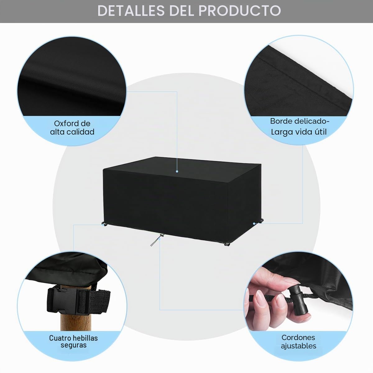 Funda Protectora Muebles Jardin, Funda de Mesa de Jardin, Cubiertas para Muebles de Jardín, Tela Oxford Cubierta de Exterior Impermeable, Anti-UV, Rectangular, 242x162x100cm