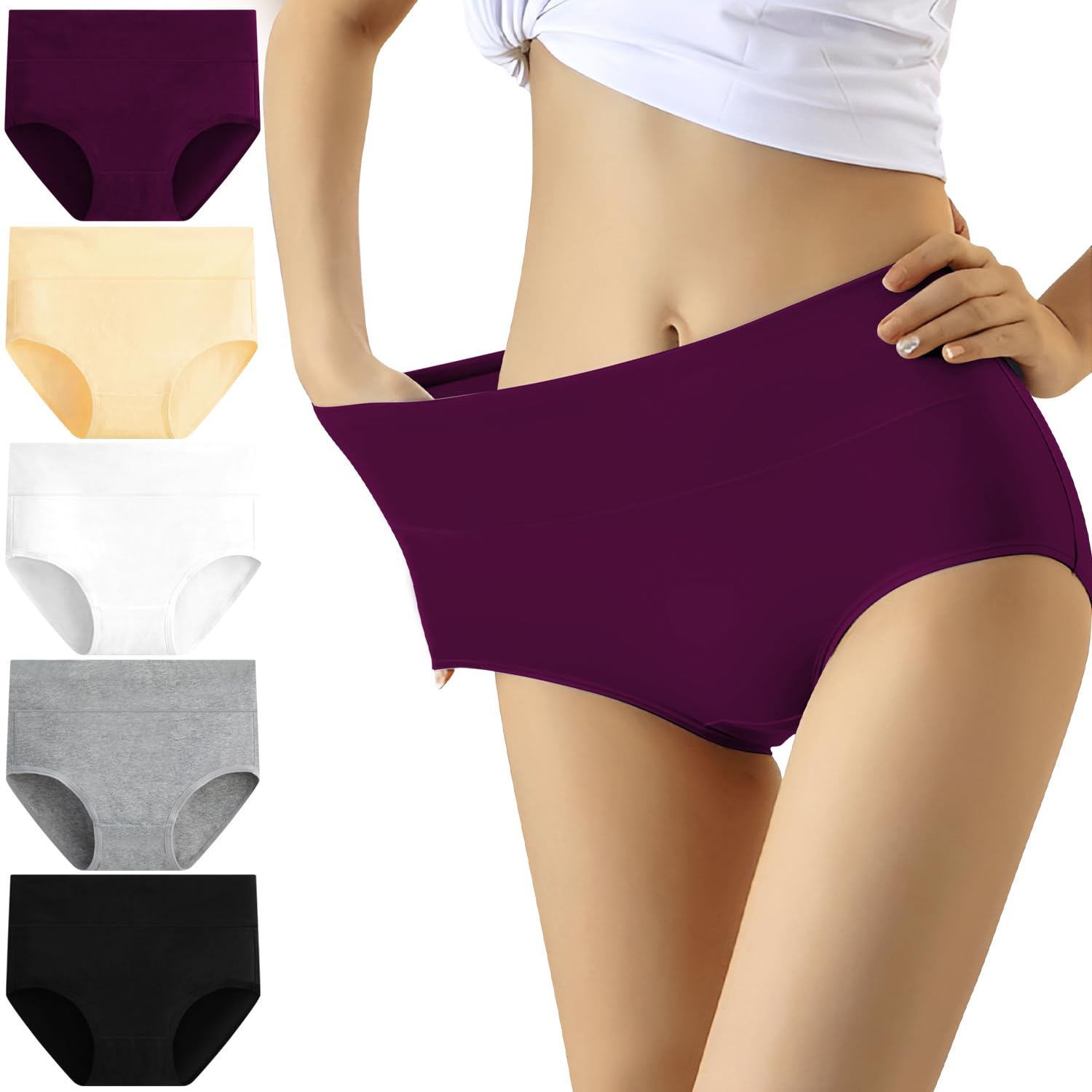 YouShow Women's Knickers High Waist Cotton Underwear for Women Ladies Full Briefs Pant Multiple Colors and Sizes 5 Pack — view 8