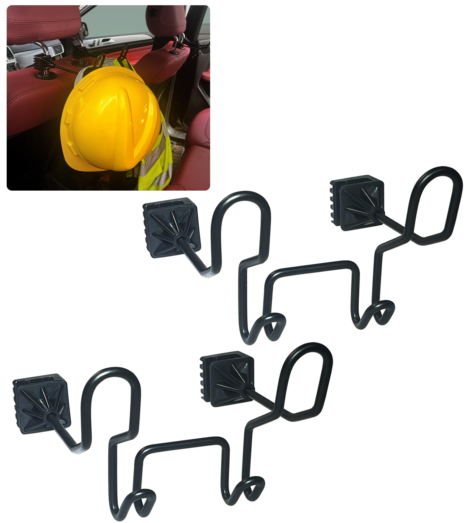 GOLDSOUN 2 PCS Hard Hat Holder for Truck Seat - Work Truck Accessories for Hard Hat & Safety Vest,Car Back Seat Headrest Hooks for Men (Four hooks)