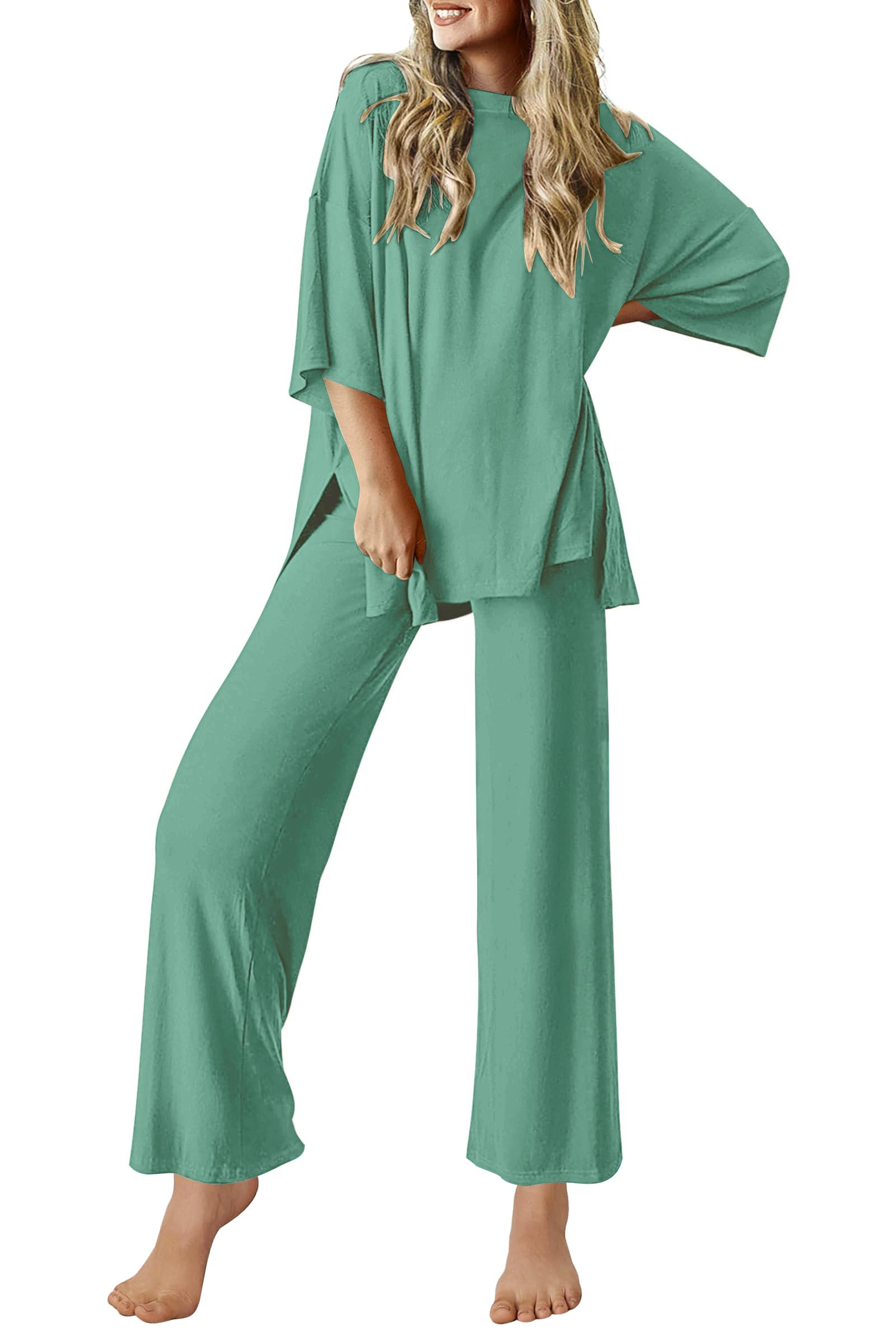 Ekouaer Lounge Sets for Women Short Sleeve Tops and Long Pants Soft Comfy Pajamas Set 2 Piece Outfits