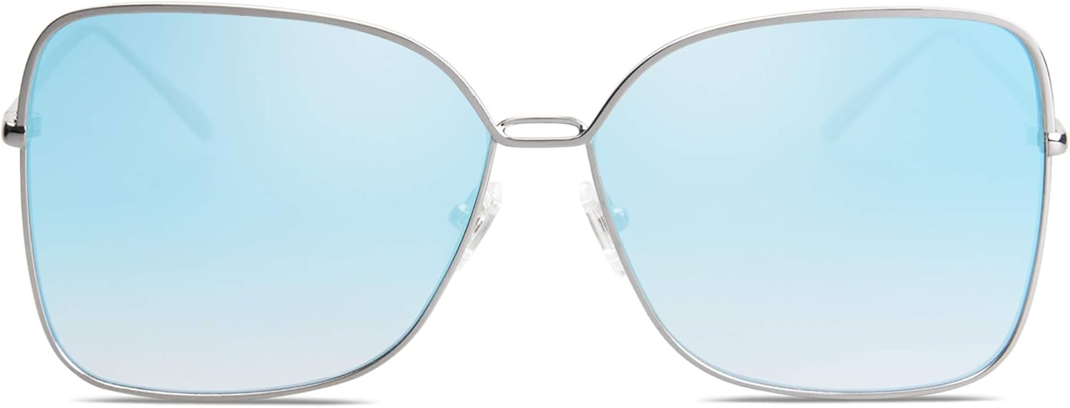 SOJOS Classic Square Oversized Sunglasses for Women Big Large Designer Style Sunnies SJ1082 Silver/Blue