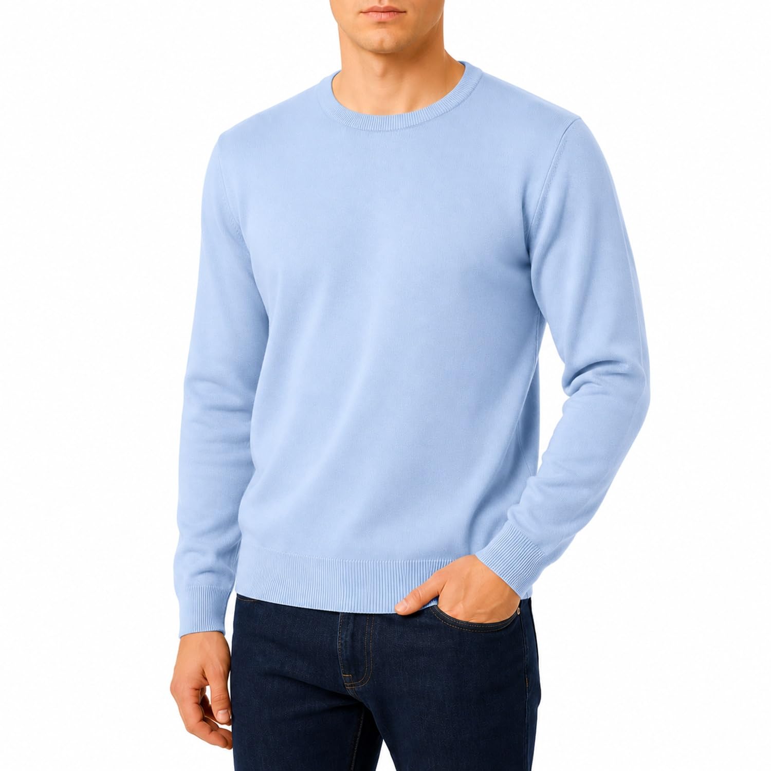 Castle Point Men's Cotton Crew Neck Jumper Knitted Sweater, Sky Blue, XXL