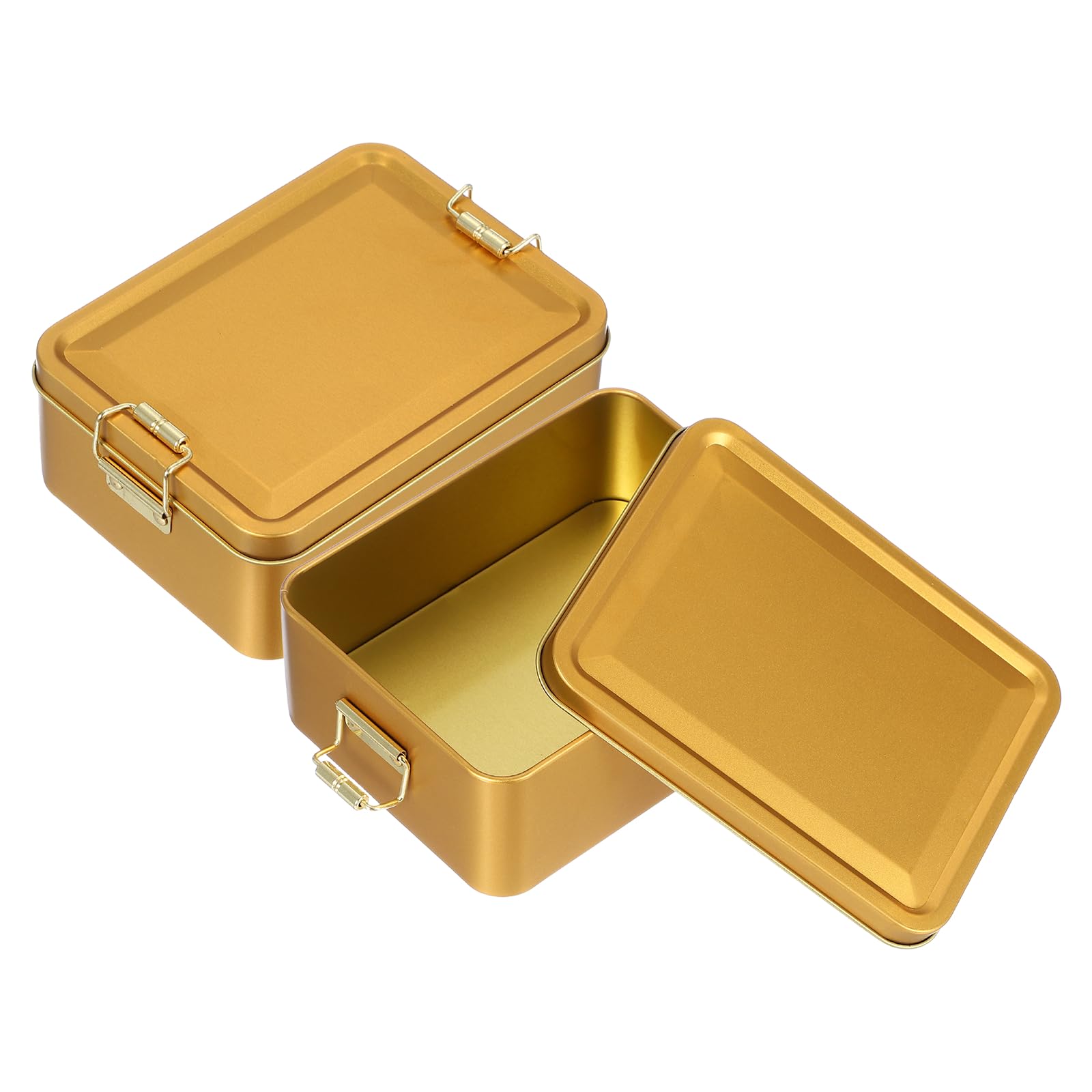 sourcing map 2Pcs Metal Tinplate Box with Lids, 5.7x4.3x2.2 Empty Rectangular Tin Box Container with Clasp for Home Office Travel Organizer Gifts Cookies Pencil Case Craft, Gold