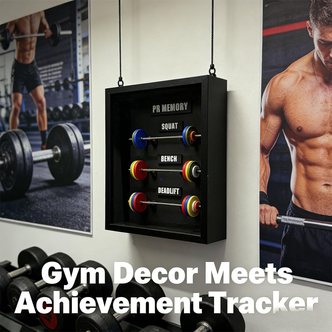 Wall Mounting Miniature Gym Equipment Set for Gym & Home, Mini Barbell PR Medal Frame with with Barbell, Collectible Gift for Fitness Fans