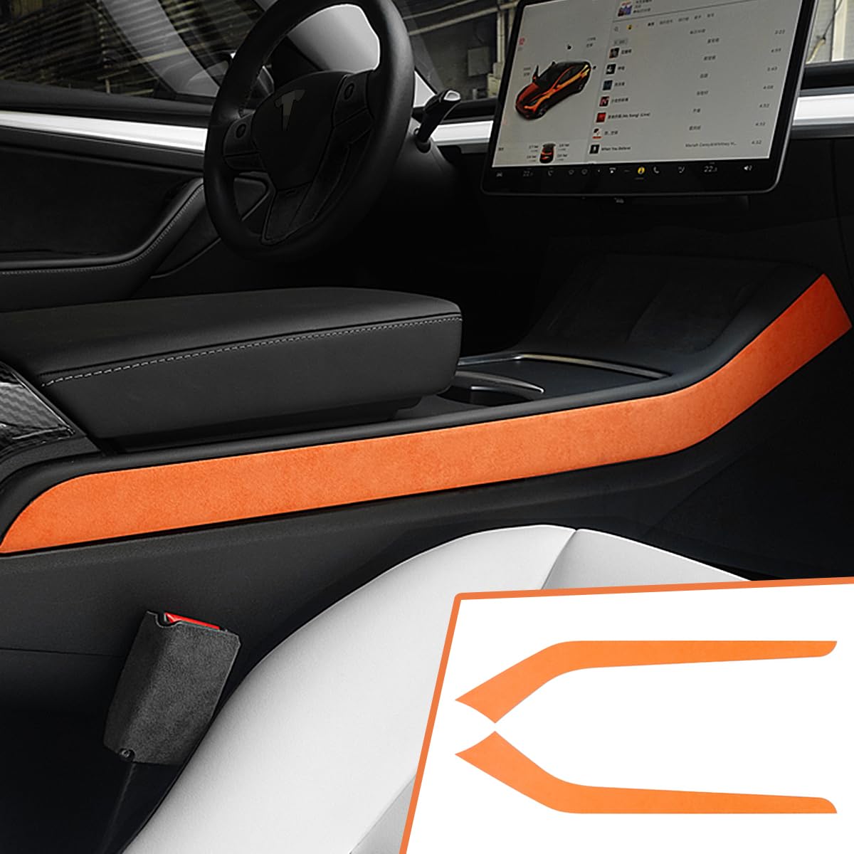 GZXinWei Center Console Sides Italian Suede Strip Interior Trim Decor Accessories for Tesla Model 3 2017-2023 Model Y 2020-2023 Cover Panel Sticker
