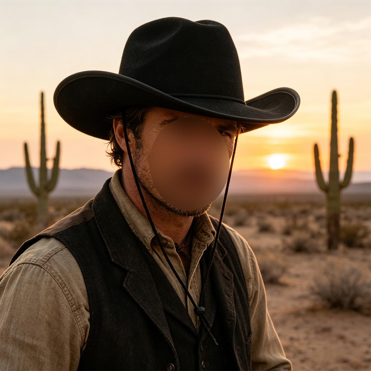 Qury Sombrero de vaquero, sombrero de fieltro envuelto en el borde para el salvaje oeste, disfraz, carnaval, fiesta temática, al aire libre, rodeo, moda campestre (negro)