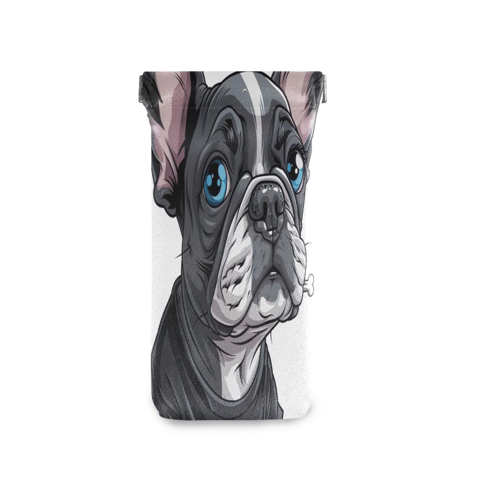 FLildon Cute Dog Eyeglasses Pouch Squeeze Top Sunglasses Case Soft PU Leather Eyeglass Bag for Men Women