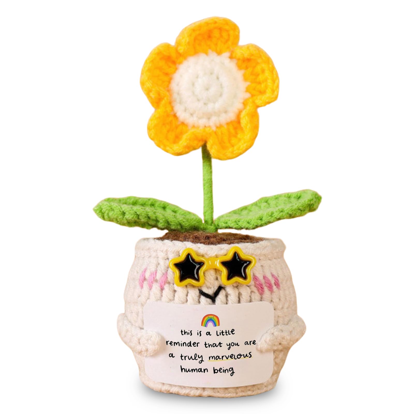 Onperpoe Thank You Gift, Cute Crochet Flowers Positive Vibe Knitted Potted Plant, Thoughtful Appreciation Stationery Gifts for Women Coworkers, Small Keepsake for Office (B)