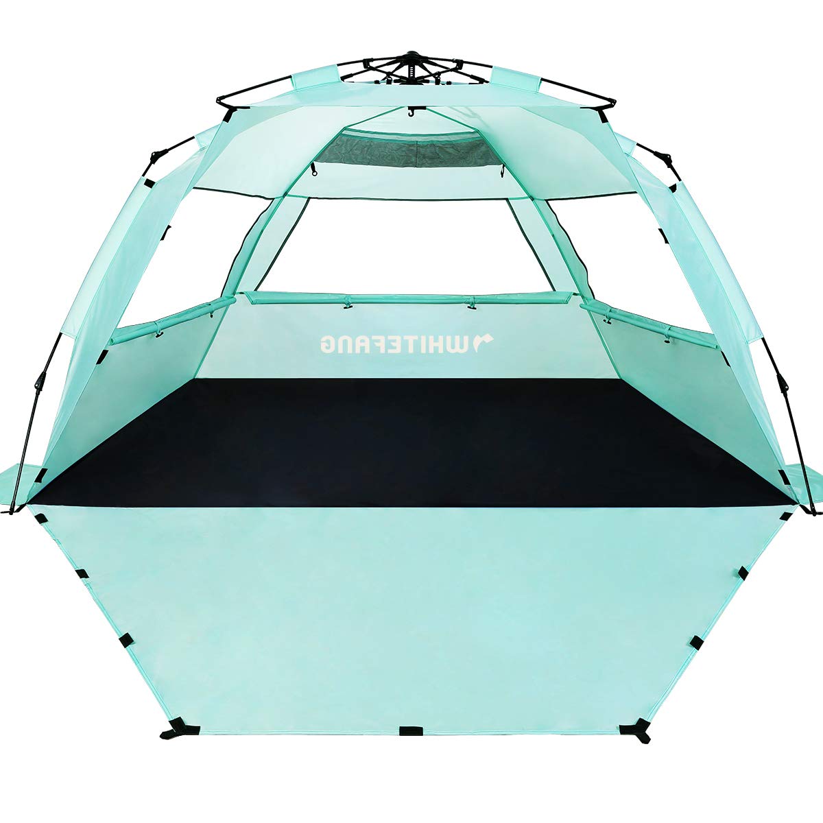 WhiteFang Deluxe XL Pop Up Beach Tent Sun Shade Shelter for 3-4 Person, UV Protection, Extendable Floor with 3 Ventilating Windows Plus Carrying Bag, Stakes, and Guy Lines