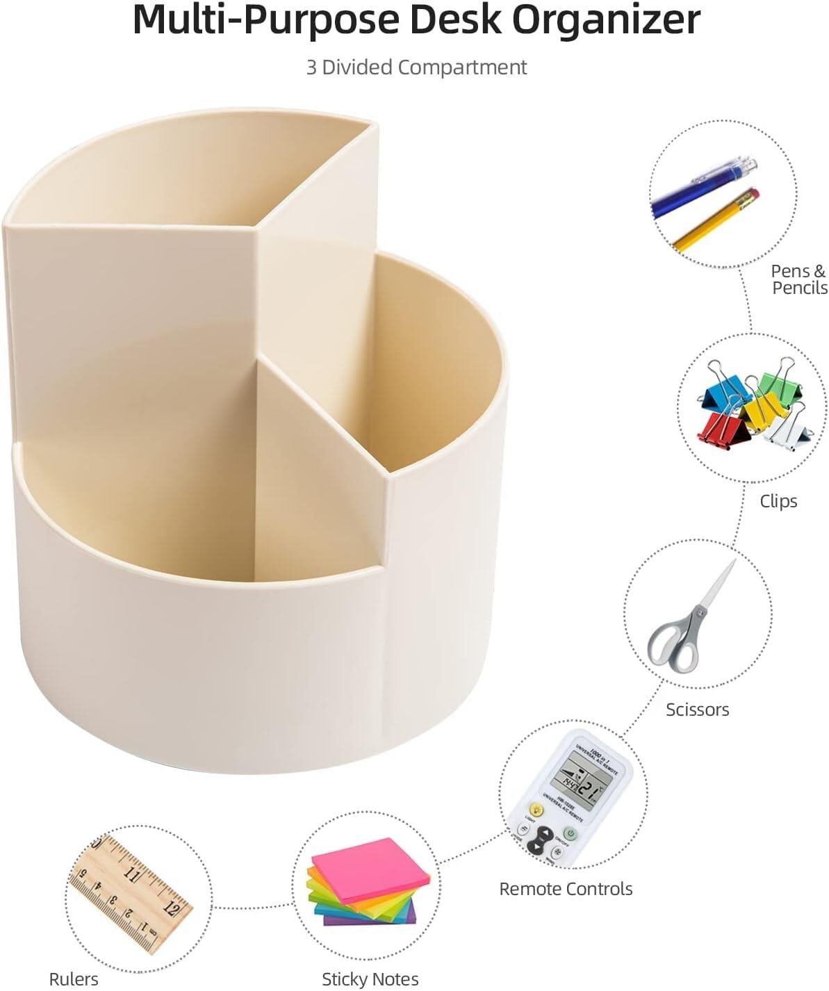 Organizzatore Scrivania Portapenne per Matita da Scrivania 3 Slot Organizzatori Rotanti A 360 Gradi Organizer Bianco Ufficio