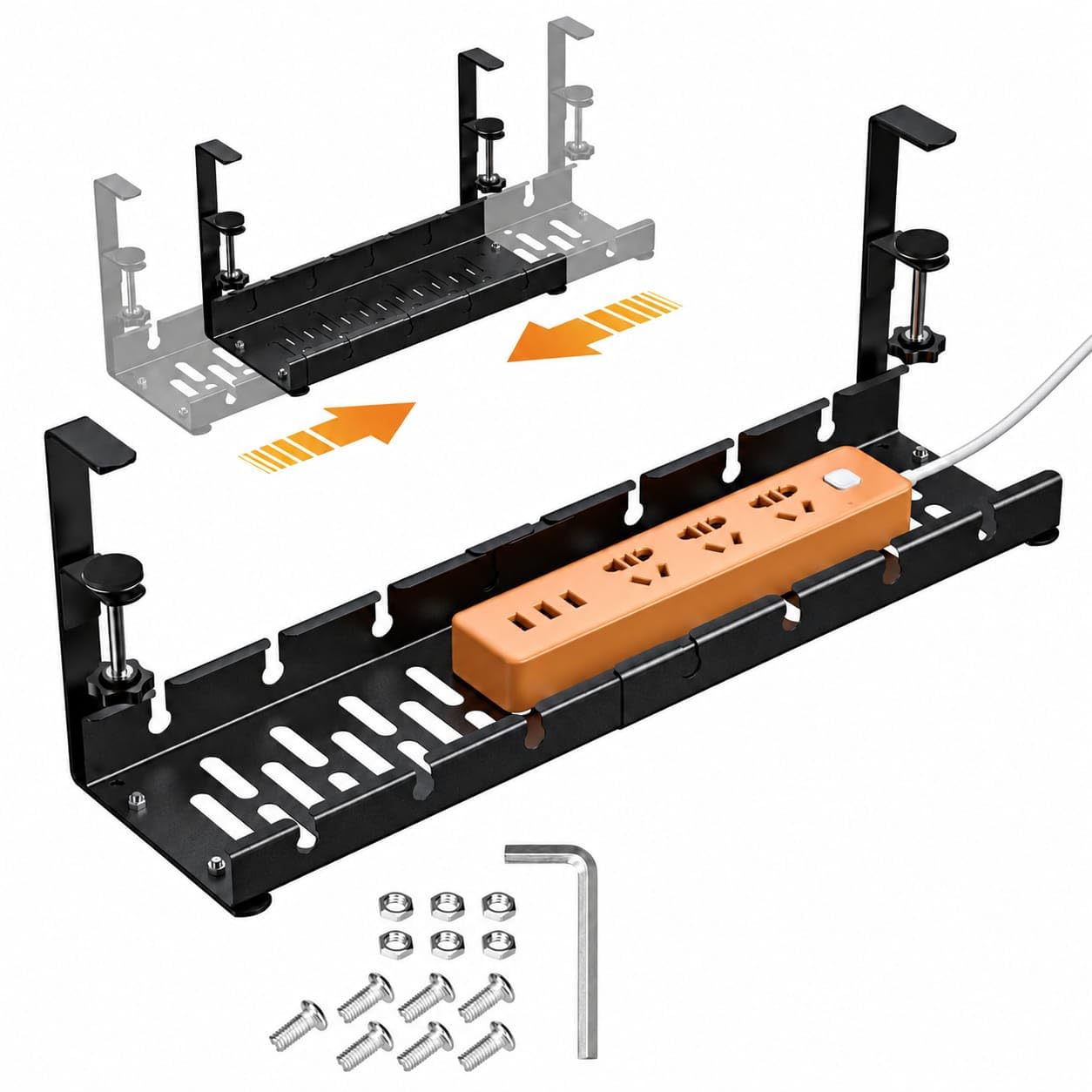 Under Desk Cable Organizer Cable Organizer Rack, Retractable 28.5-55 cm Adjustable Metal Tray, Adjustable Under Desk Cable Organizer Holder for Power Extention, Power Cord, Network Cable-image-34