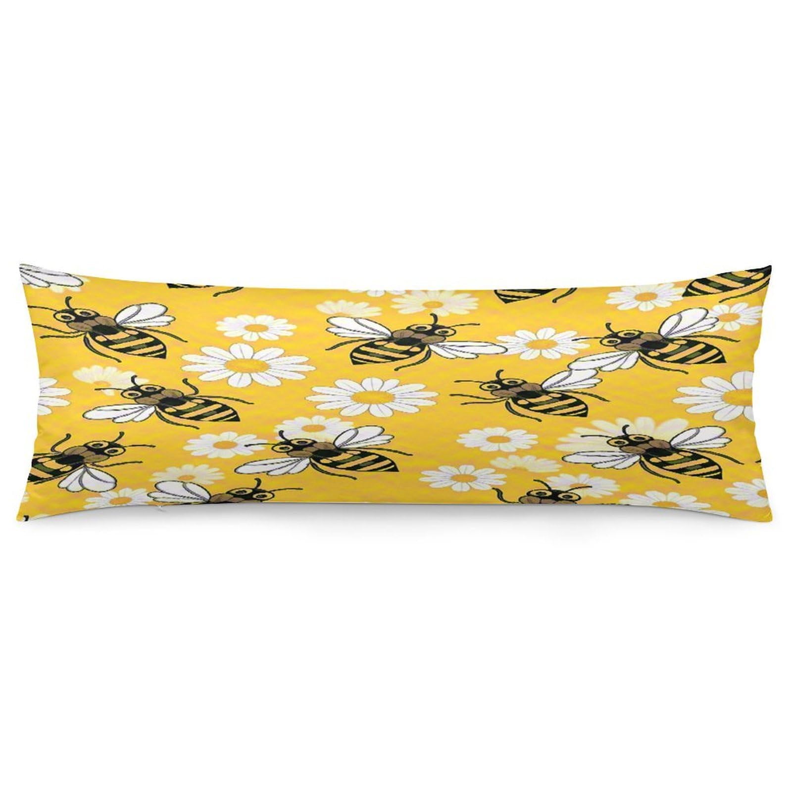 Bee Daisy Pattern Throw Pillow Cover Soft Pillow Case Decorative Lumbar Pillow Cover Cozy Throw Pillowcase Polyester Rectangular Cushion Case Decor for Couch Sofa Bed