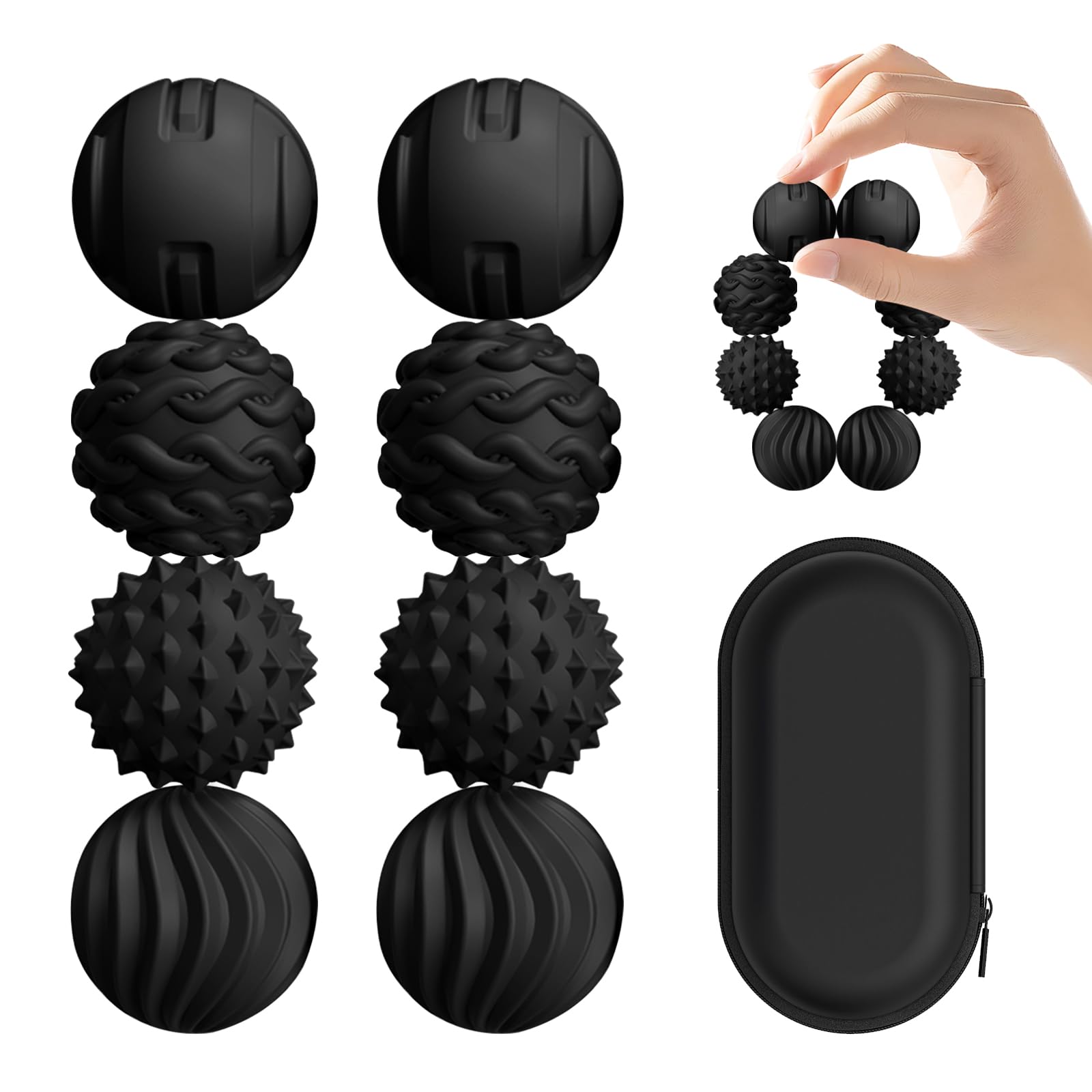 XYOFUN 8 Stück Magnetische Silikon-Fidget-Toys, Sensorische Silikonbälle, Strukturierte Stressbälle, Schreibtischspielzeug für Büro und Zuhause, Tolle Geschenkidee für Männer und Frauen–Schwarz