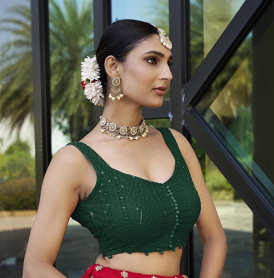 Image of Vihu Fashion Women's Readymade Fancy Potli Pattern Blouse Embroidery Lucknowi Work Sequence Work Indian Ethnic Designer Sleeveless Blouse Readymade Sweetheart Neck Blouse Women Blouse