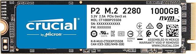 Crucial P2 1TB M.2 PCIe Gen3 NVMe Internal SSD - Up to 2400MB/s - CT1000P2SSD8