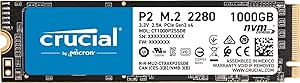 Crucial P2 CT1000P2SSD8 SSD Interne 1To, Vitesses atteignant 2400 Mo/s (3D NAND, NVMe, PCIe, M.2)