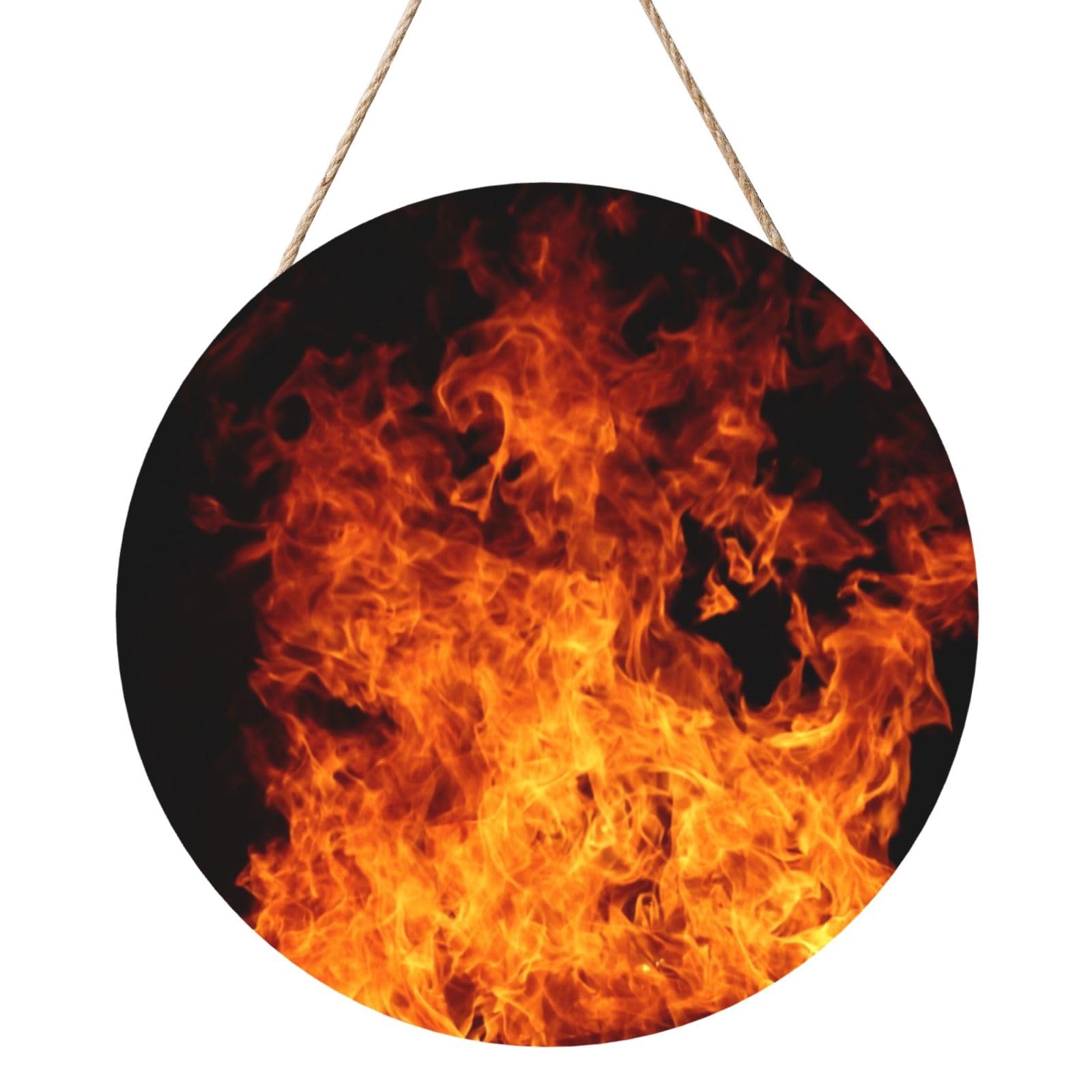 InOmak Fire Burn Design Pattern, Round Wood Panel Painting 12 in, Wall Hanging Painting For Home